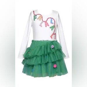 Truly Me Christmas Holiday FaLaLaLa Long Sleeve Tiered Tutu Dress NWT
